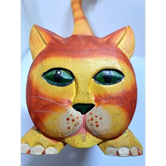 Wooden Orange Tabby Cat Painted Wood Folk Art Mail Letter/ Napkin Holder - Picture 1 of 7